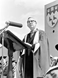 Lester B. Pearson delivering an address during the 1965 Convocation. (photo 1965). MUA PR012232.