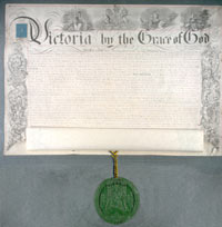 1852 Charter and Seal, Scroll. MUA RG 4, c. 303.